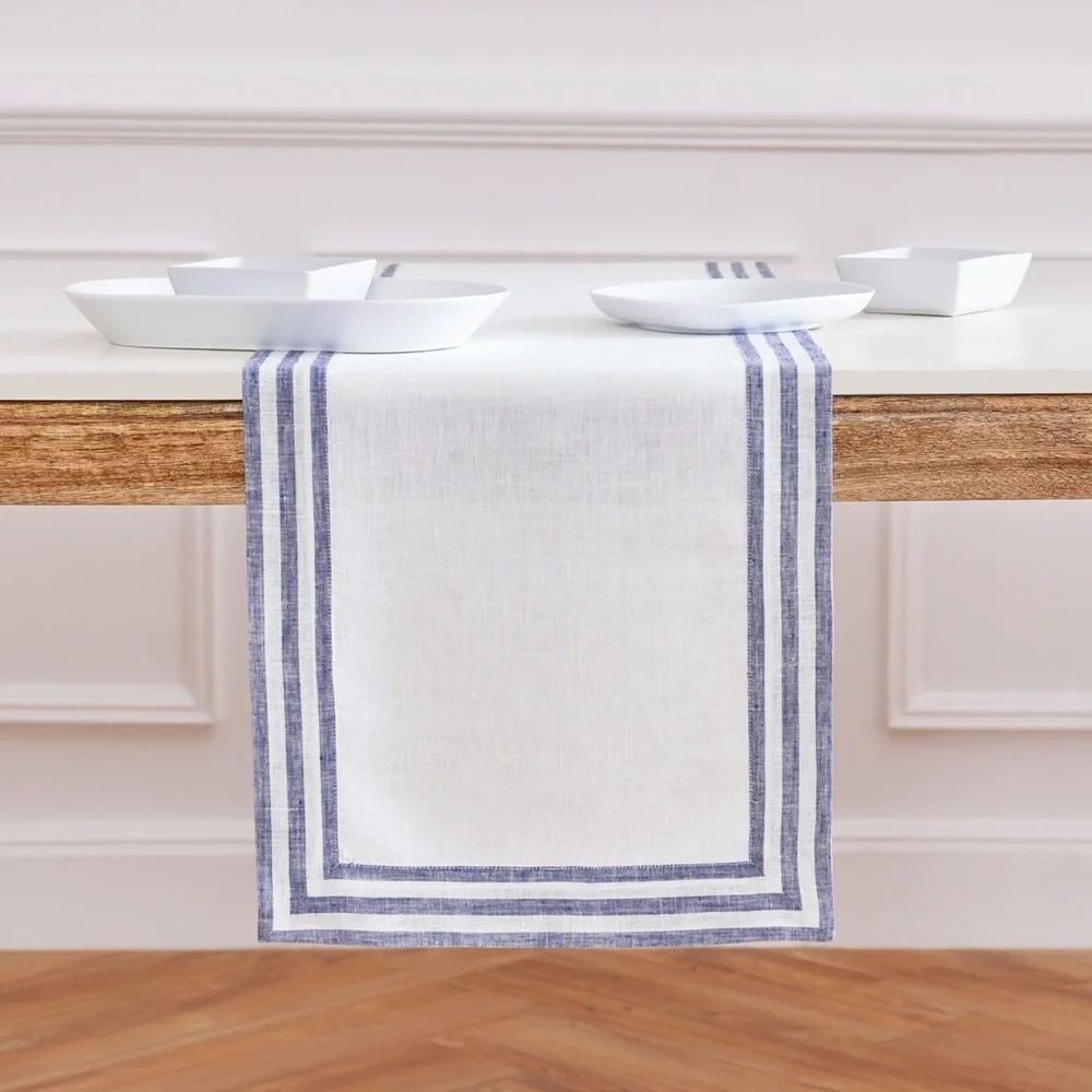 Solino Home Linen Table Runner – 100% Pure Linen Navy Table Runner 14 X 108 Mila